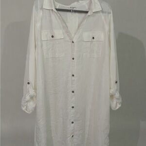 London Times Cream Button-Up Shirt Dress